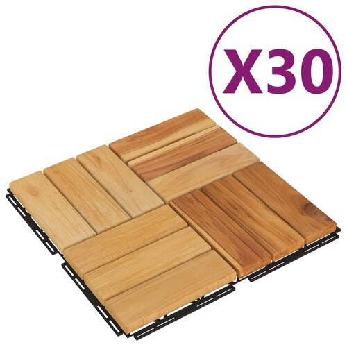 Terrassebrædder 30 stk. 30x30 cm massivt teaktræ