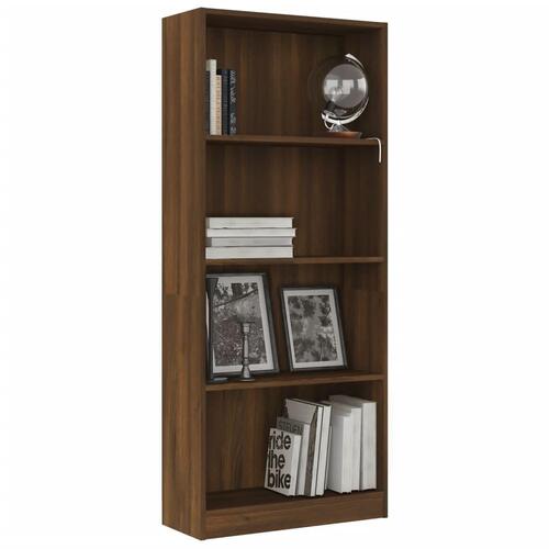 Bogreol m. 4 hylder 60x24x142 cm konstrueret træ brun egetræ