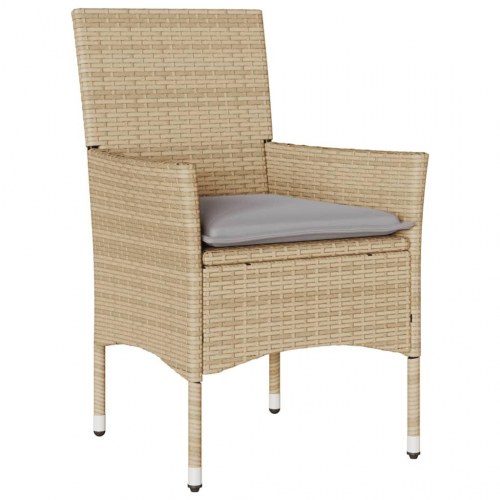 Spisebordssæt til haven - 9 dele i beige polyrattan med glasbord og hynder