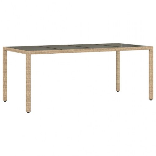 Spisebordssæt til haven - 9 dele i beige polyrattan med glasbord og hynder