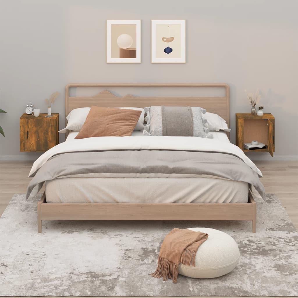 Væghængte sengeborde 2 stk. 50x30x47 cm røget egetræsfarve