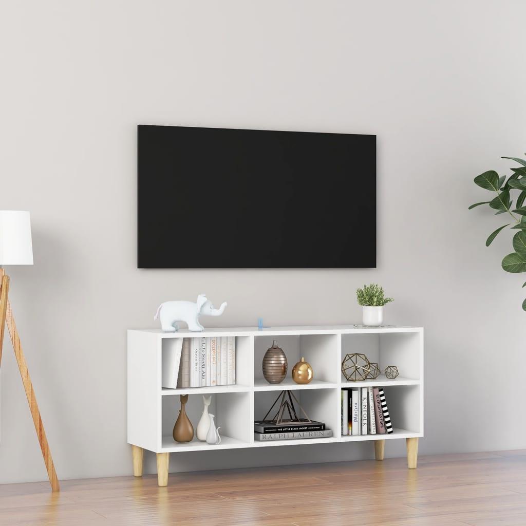 Tv-skab med massive træben 103,5x30x50 cm hvid