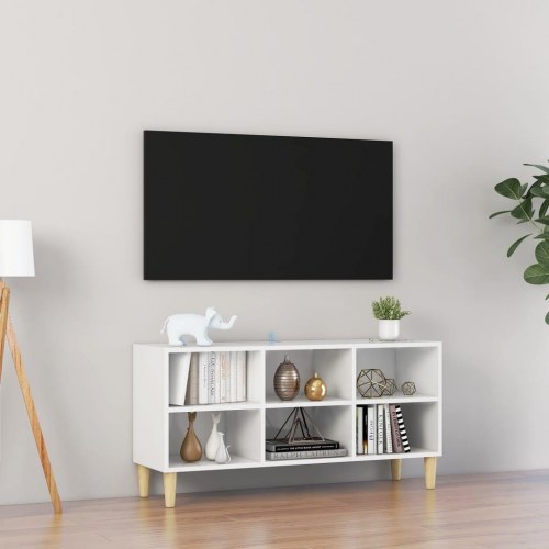 Tv-skab med massive træben 103,5x30x50 cm hvid højglans