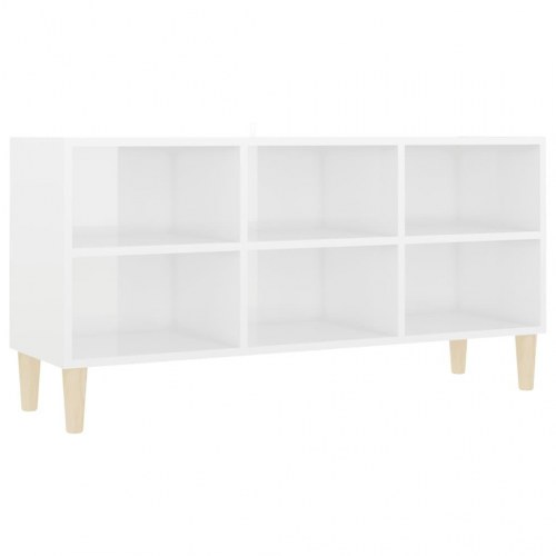 Tv-skab med massive træben 103,5x30x50 cm hvid højglans