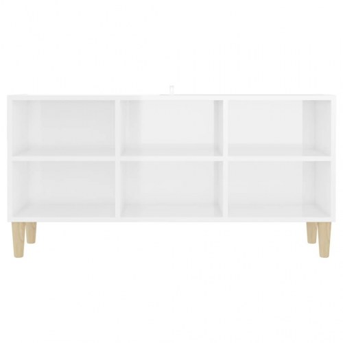 Tv-skab med massive træben 103,5x30x50 cm hvid højglans