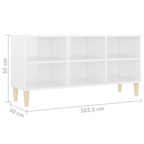 Tv-skab med massive træben 103,5x30x50 cm hvid højglans