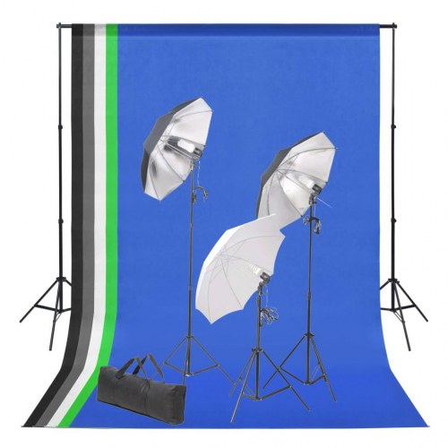 Fotostudiesæt med 5 baggrunde og 3 lamper