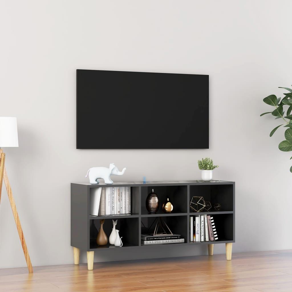 Tv-skab med massive træben 103,5x30x50 cm grå højglans