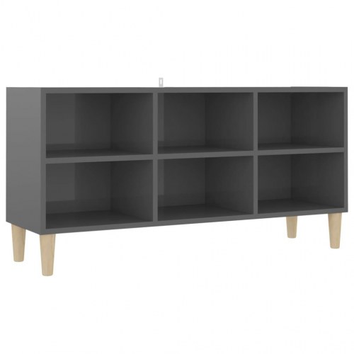Tv-skab med massive træben 103,5x30x50 cm grå højglans
