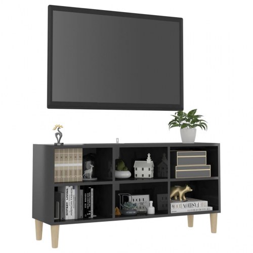 Tv-skab med massive træben 103,5x30x50 cm grå højglans