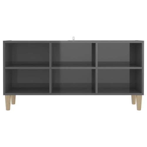 Tv-skab med massive træben 103,5x30x50 cm grå højglans