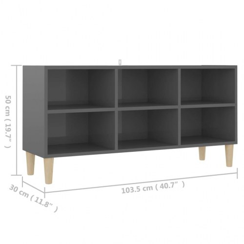 Tv-skab med massive træben 103,5x30x50 cm grå højglans