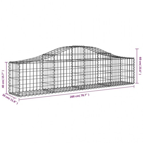 Buede gabionkurve - 5 stk. 200×30×40/60 cm i galvaniseret jern