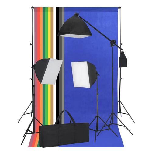 Studieudstyr med softbox lamper og bagtæpper