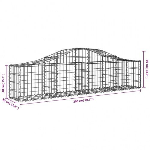 Buede gabionkurve - 2 stk. 200×30×40/60 cm i galvaniseret jern