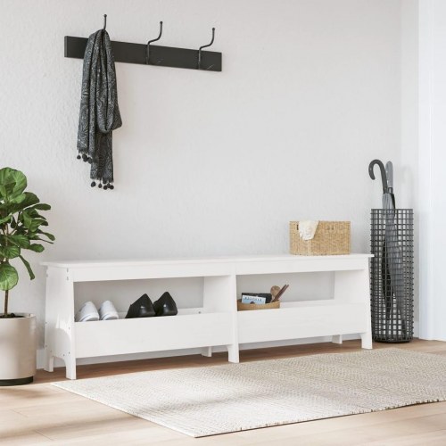 Entrébænk med opbevaring - massivt fyrretræ, hvid, 160×28×45 cm