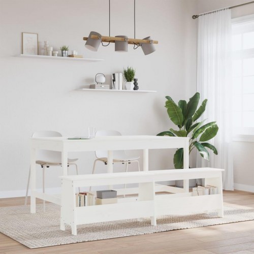 Entrébænk med opbevaring - massivt fyrretræ, hvid, 160×28×45 cm