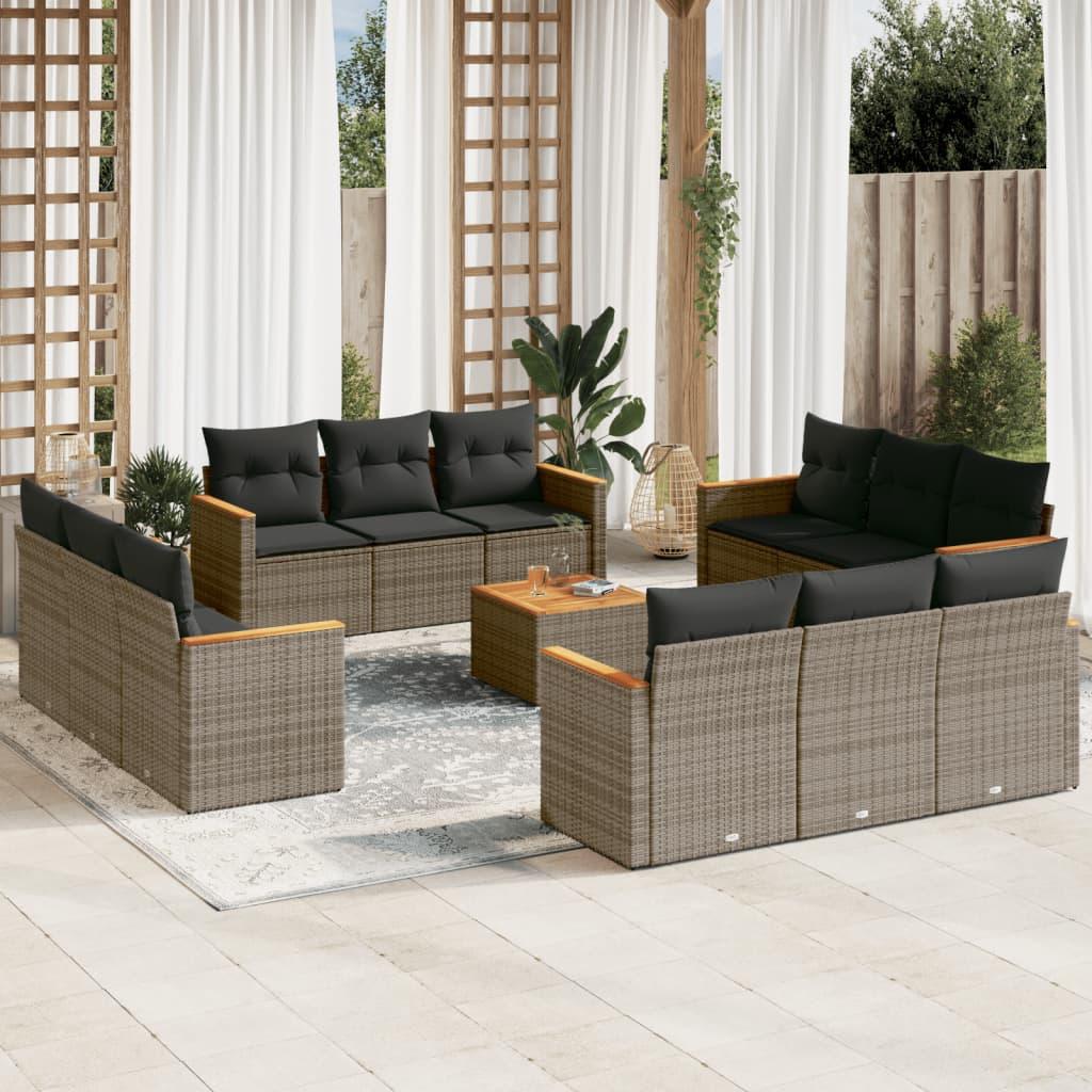 Sofasæt Til Haven 12 Dele Med Hynder Polyrattan - Grå / Med bord