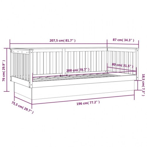 Daybed 80×200 cm i massivt fyrretræ - gyldenbrun