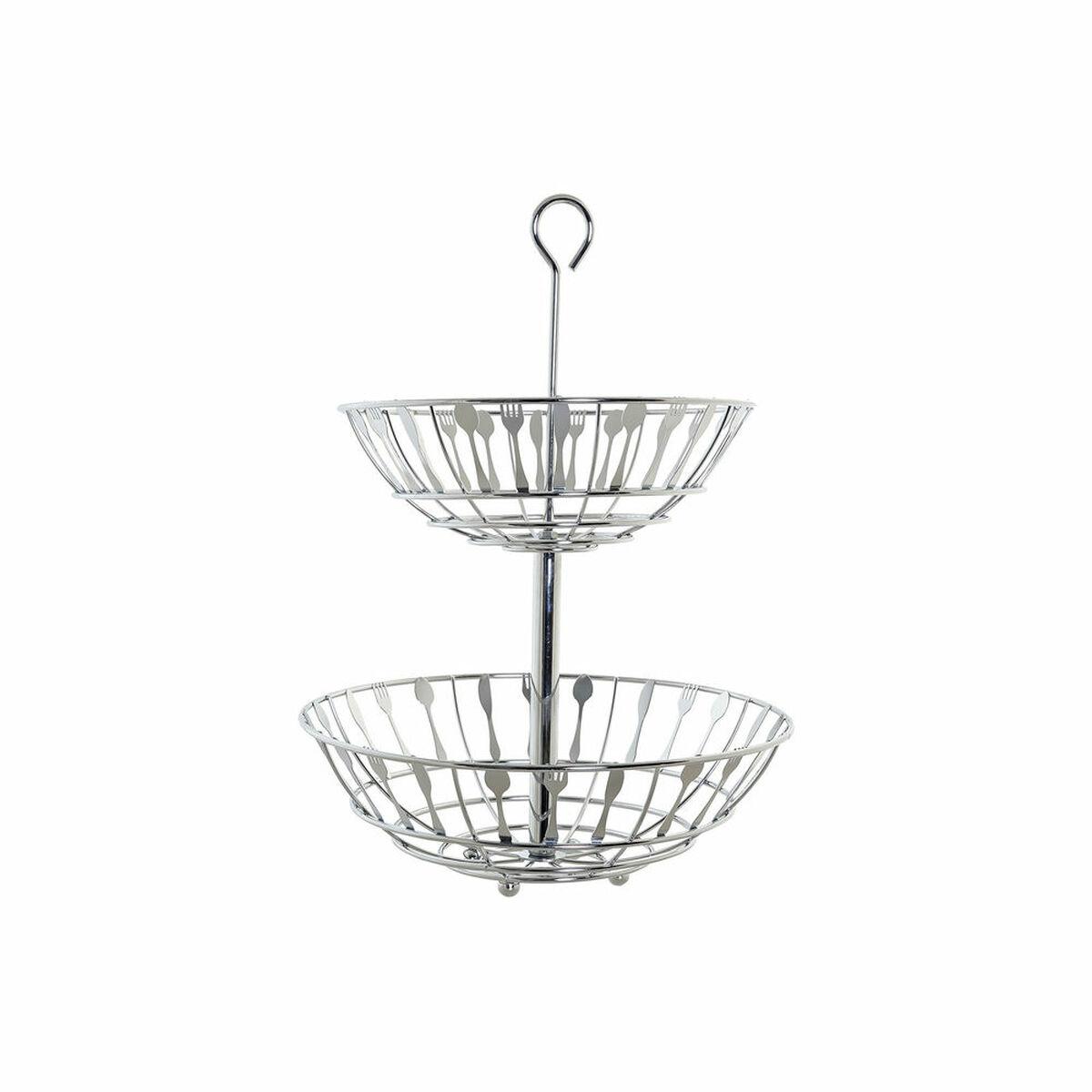 Frugtskål i sølv - 2-lags metal/plast, 28 x 28 x 40 cm