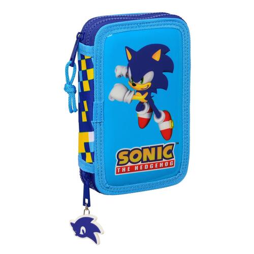 Dobbelt penalhus Sonic Speed Blå 12.5 x 19.5 x 4 cm (28 Dele)