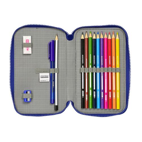 Dobbelt penalhus Sonic Speed Blå 12.5 x 19.5 x 4 cm (28 Dele)