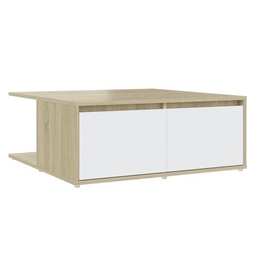 Sofabord 80x80x31 cm spånplade hvid og sonoma-eg