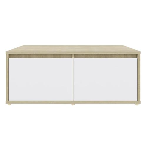 Sofabord 80x80x31 cm spånplade hvid og sonoma-eg
