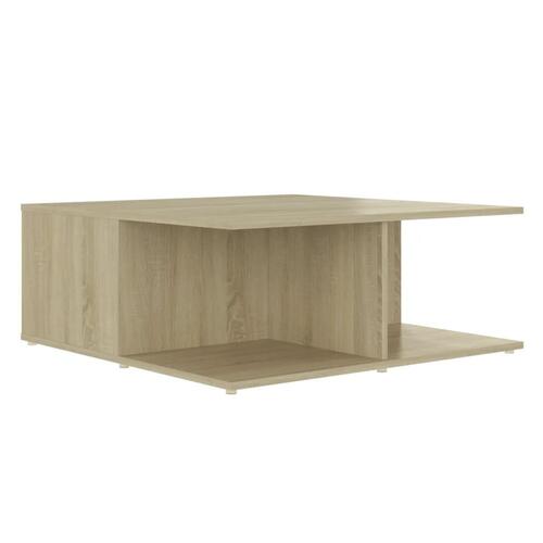 Sofabord 80x80x31 cm spånplade hvid og sonoma-eg