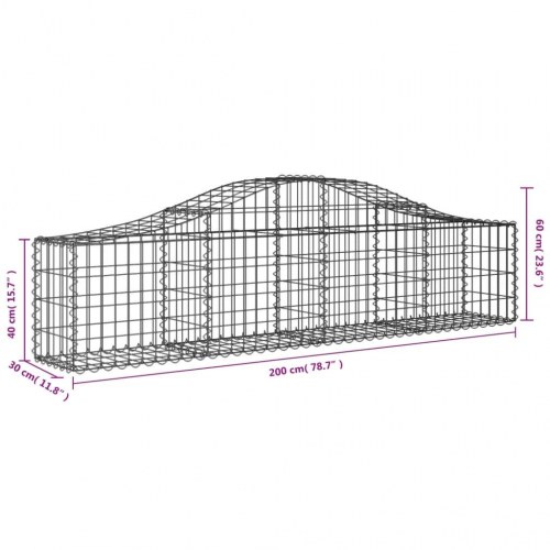 Buede gabionkurve - 9 stk. 200×30×40/60 cm i galvaniseret jern