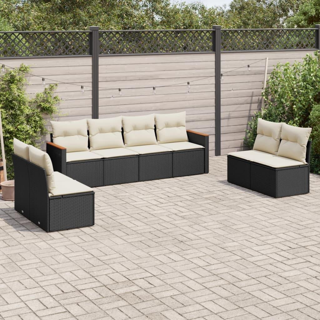 Sofasæt Til Haven 8 Dele Med Hynder Polyrattan - Sort og cremefarvet / Uden bord