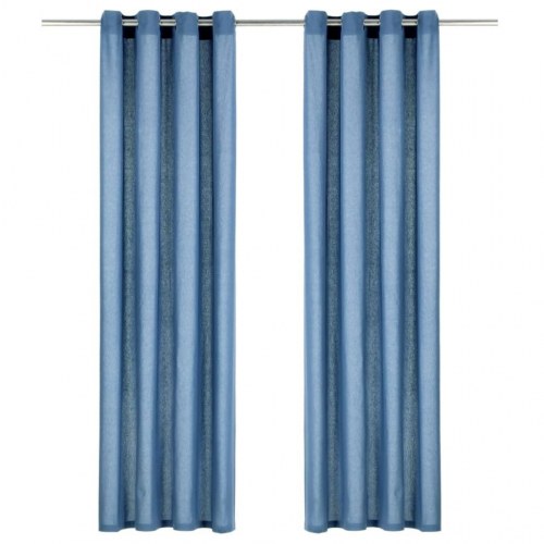 Gardiner med metalringe 2 stk. 140 x 175 cm bomuld blå