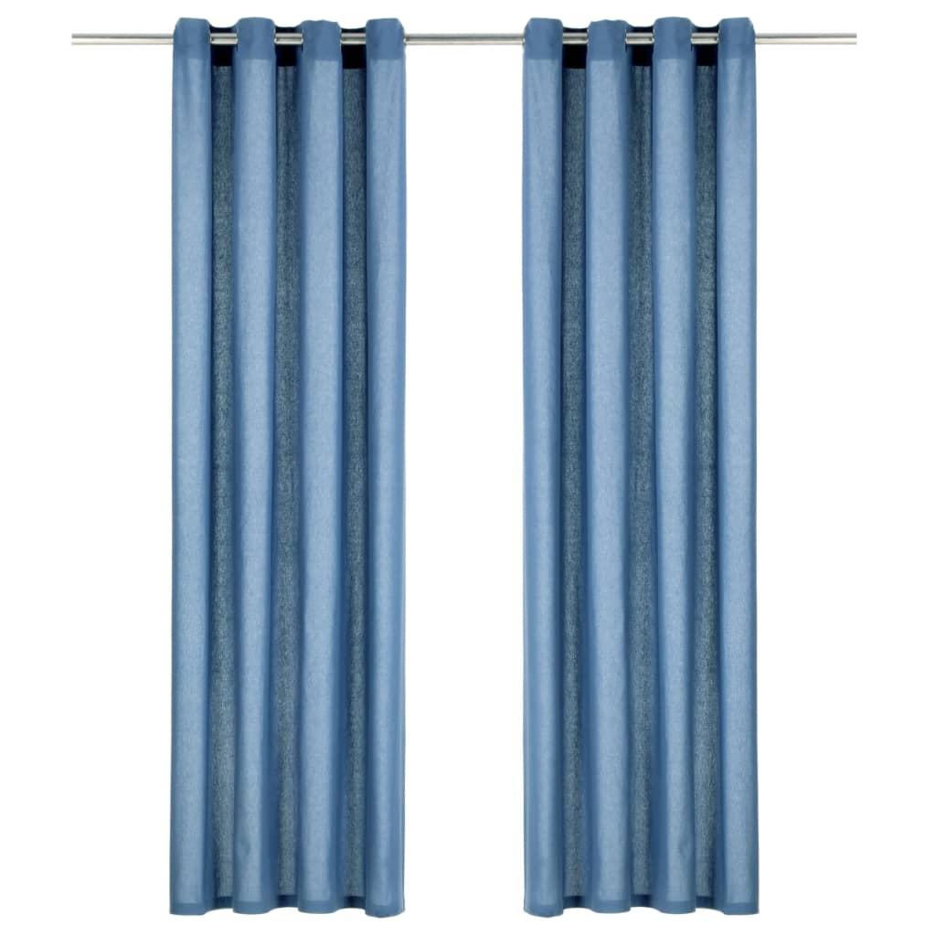 Gardiner med metalringe 2 stk. 140 x 175 cm bomuld blå