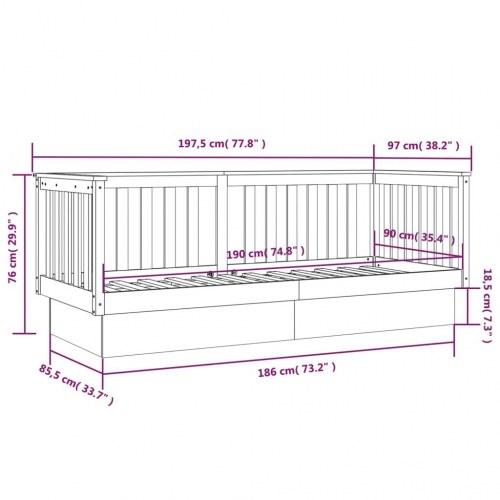 Daybed 90x190 cm massivt fyrretræ grå