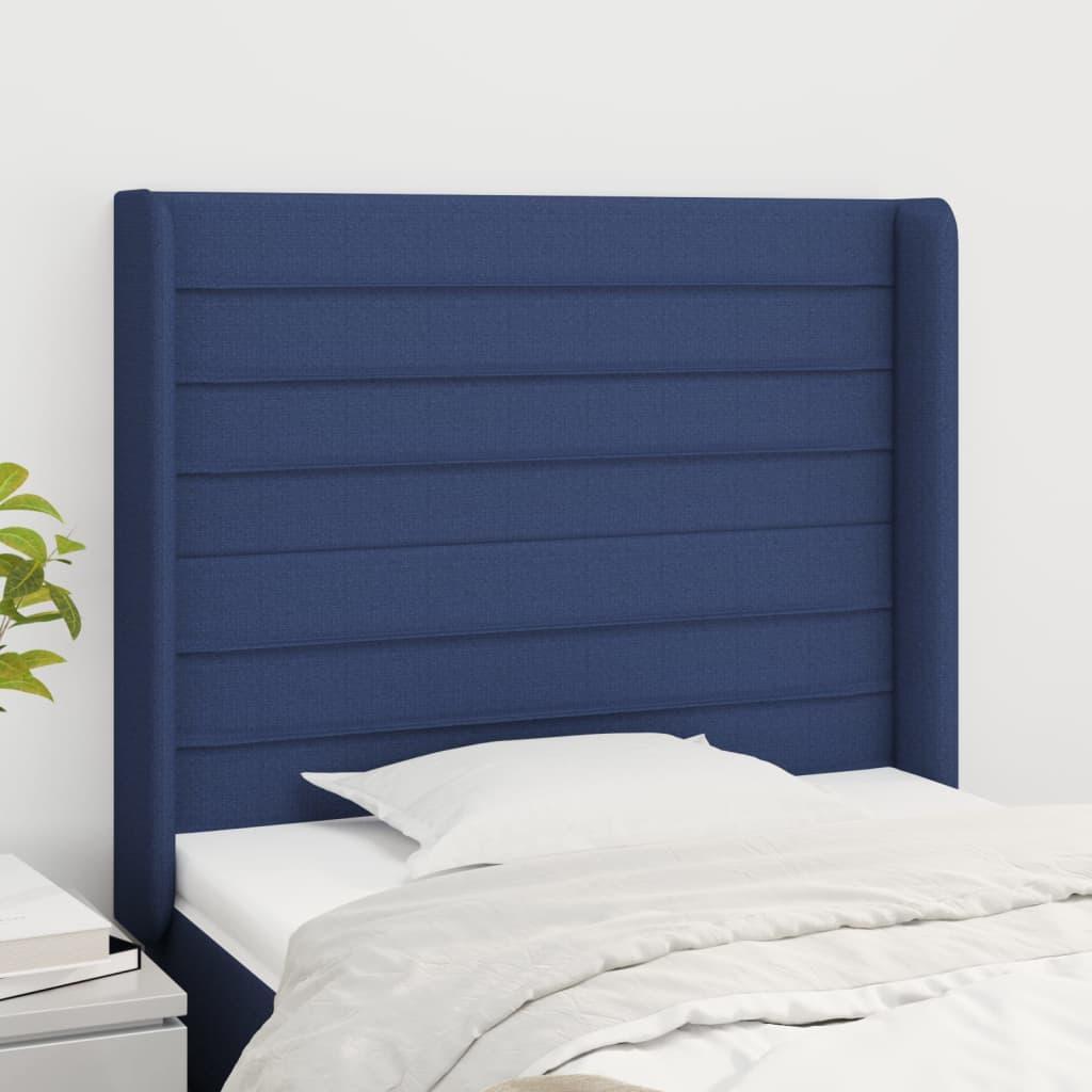 vidaXL sengegavl med kanter 83x16x118/128 cm stof blå
