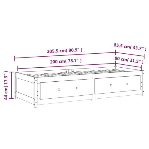 Daybed med 2 skuffer uden madras 80 x 200 cm i massivt fyrretræ - hvid