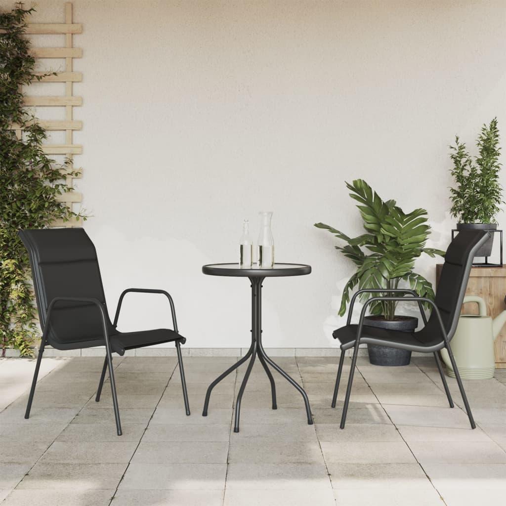 Spisebordssæt til haven 3 dele - stål og glas, sort/antracit