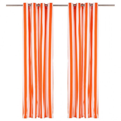 Gardiner med metalringe 2 stk. 140 x 245 cm stof striber orange