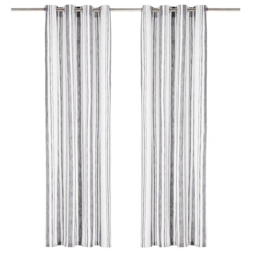 Gardiner med metalringe 2 stk. 140 x 245 cm bomuld gråstribet