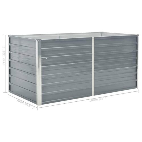 Hævet havekasse 160 x 80 x 77 gråt galvaniseret stål