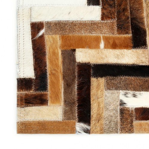 Patchworktæppe ægte læder med hår 160 x 230 cm hvid/brun