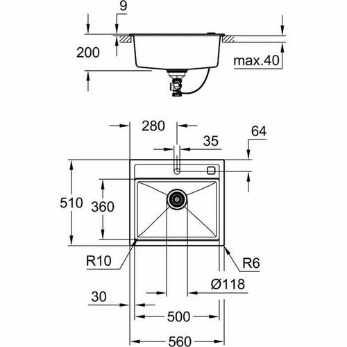 Vask med et rum Grohe K700 Grå
