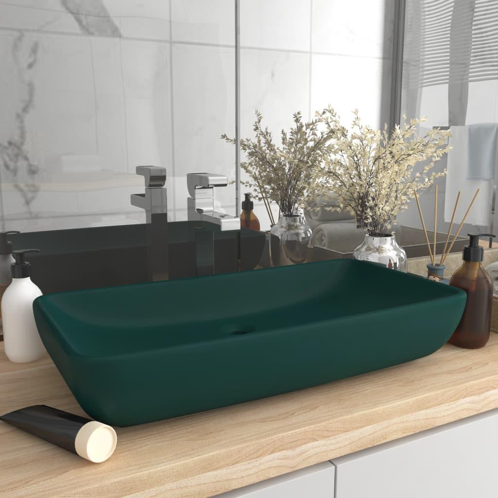 Luksuriøs håndvask 71x38 cm rektangulær keramik mat mørkegrøn