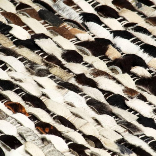 Gulvtæppe ægte læder med hår 120 x 170 cm sort/hvid