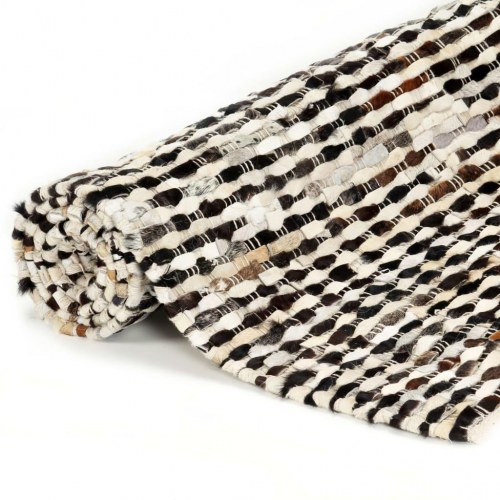 Gulvtæppe ægte læder med hår 120 x 170 cm sort/hvid