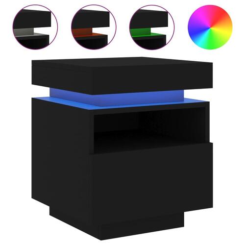 Sengebord med LED-lys 40x39x48,5 cm sort