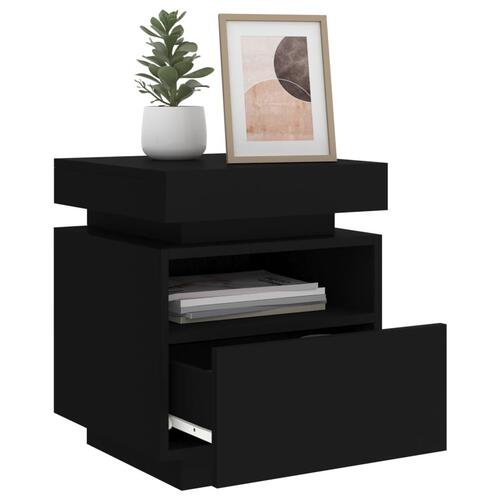 Sengebord med LED-lys 40x39x48,5 cm sort