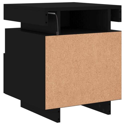 Sengebord med LED-lys 40x39x48,5 cm sort