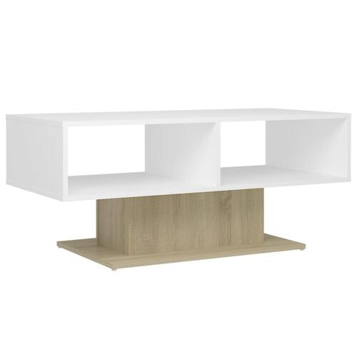 Sofabord 103,5x50x44,5 cm konstrueret træ hvid og sonoma-eg