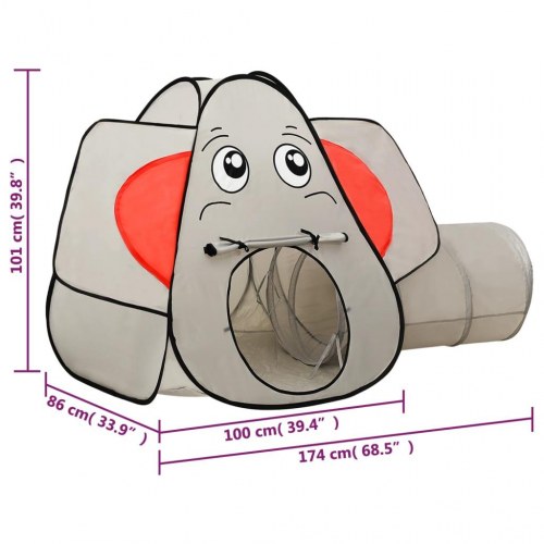 Legetelt til børn med tunnel - elefant, grå 174×86×101 cm